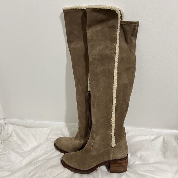 Vince Camuto Shoes - Vince Camuto Shianne Over The Knee Tall Boots Size 7.5 M Taupe Suede Sherpa Hem